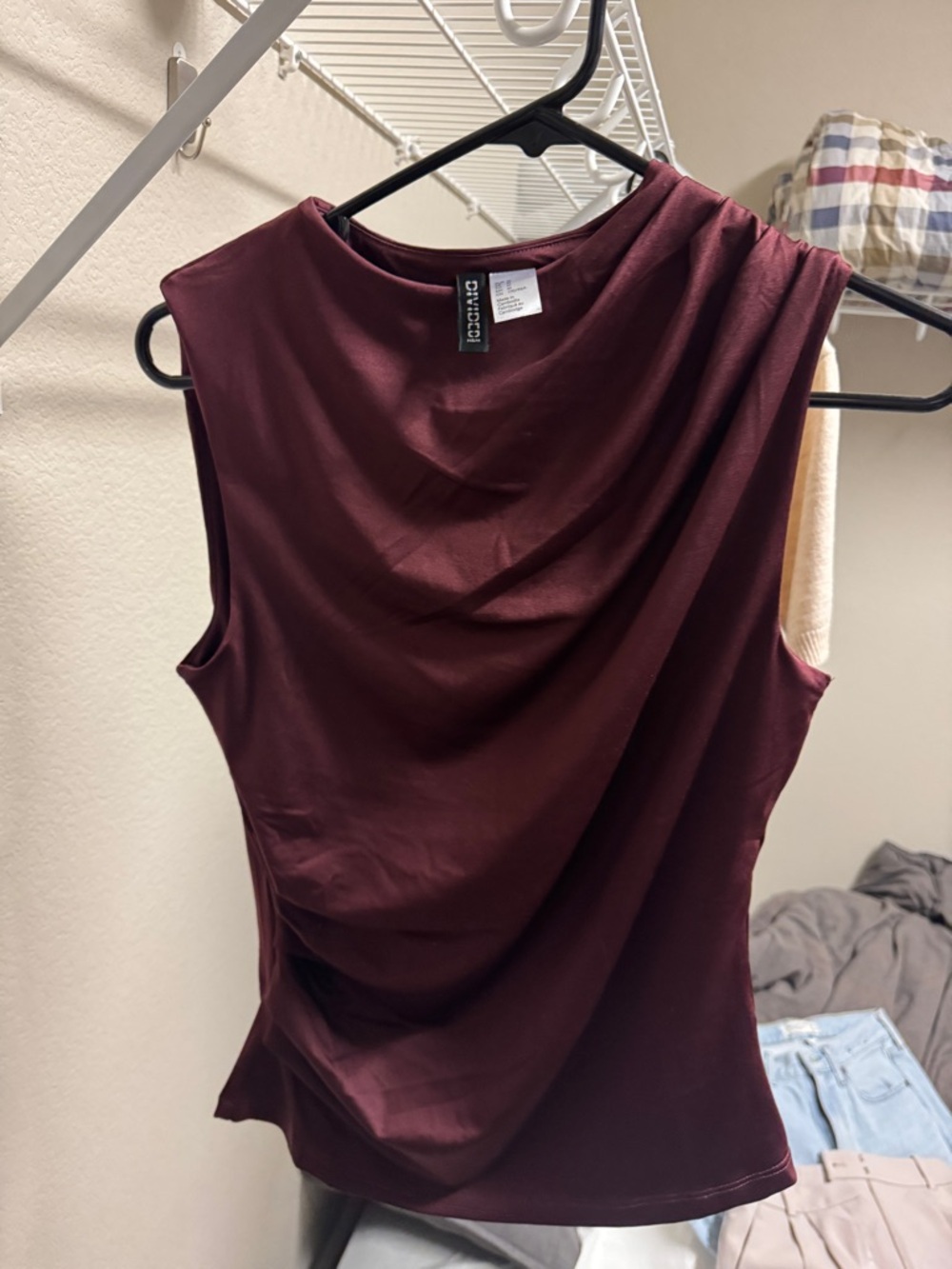 H&M Sleeveless Draped Top in Deep Burgundy